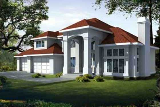 Exterior - Front Elevation for Mediterranean House Plan #100-433 - 4 bed, 2.5 bath