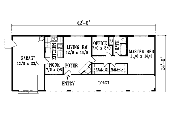Floor Plan - Main Floor for Ranch House Plan #1-467 - 1 bed, 1 bath