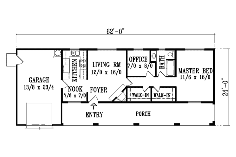 Home Plan - Floor Plan - Main Floor for Ranch House Plan #1-467 - 1 bed, 1 bath