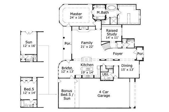 Floor Plan - Main Floor for Mediterranean House Plan #411-229 - 4 bed, 3 bath