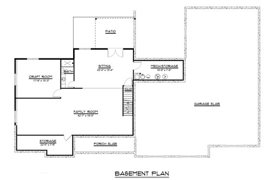 Floor Plan - Lower Floor for Craftsman House Plan #1064-36 - 3 bed, 2.5 bath
