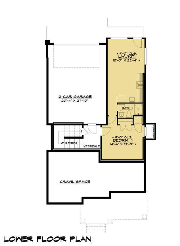Contemporary Floor Plan - Lower Floor Plan #1066-100