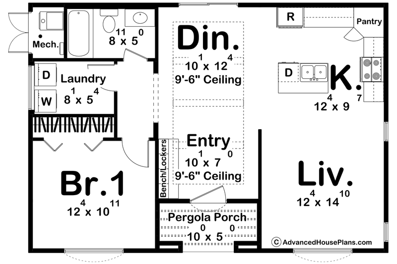 Architectural House Design - Floor Plan - Main Floor for Adobe / Southwestern House Plan #455-449 - 1 bed, 1 bath