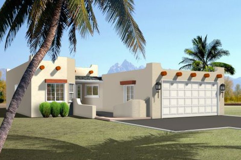 House Blueprint - Adobe / Southwestern Exterior - Front Elevation Plan #1-219
