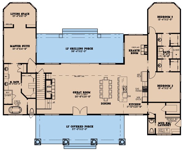 Architectural House Design - Country Floor Plan - Main Floor Plan #923-225