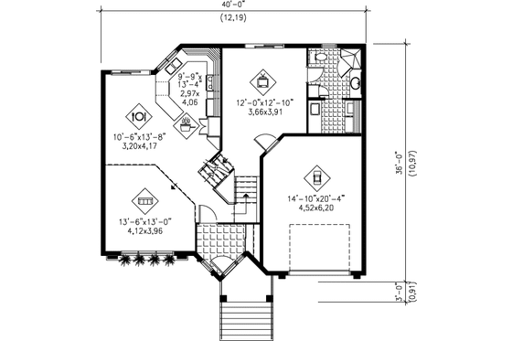 Floor Plan - Main Floor for European House Plan #25-334 - 3 bed, 2 bath