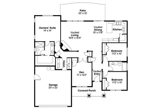Floor Plan - Main Floor for Craftsman House Plan #124-745 - 3 bed, 2 bath