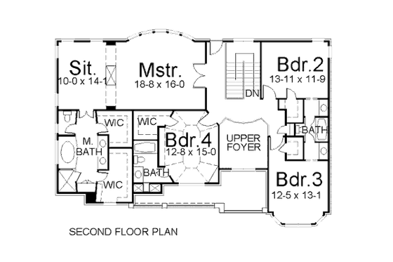 Floor Plan - Upper Floor for European House Plan #119-240 - 4 bed, 3.5 bath