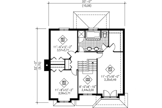 Floor Plan - Upper Floor for Colonial House Plan #25-4234 - 3 bed, 1.5 bath