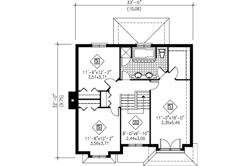Architectural House Design - Floor Plan - Upper Floor for Colonial House Plan #25-4234 - 3 bed, 1.5 bath