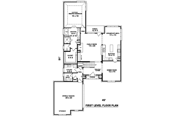 Floor Plan - Main Floor for European House Plan #81-939 - 3 bed, 2.5 bath