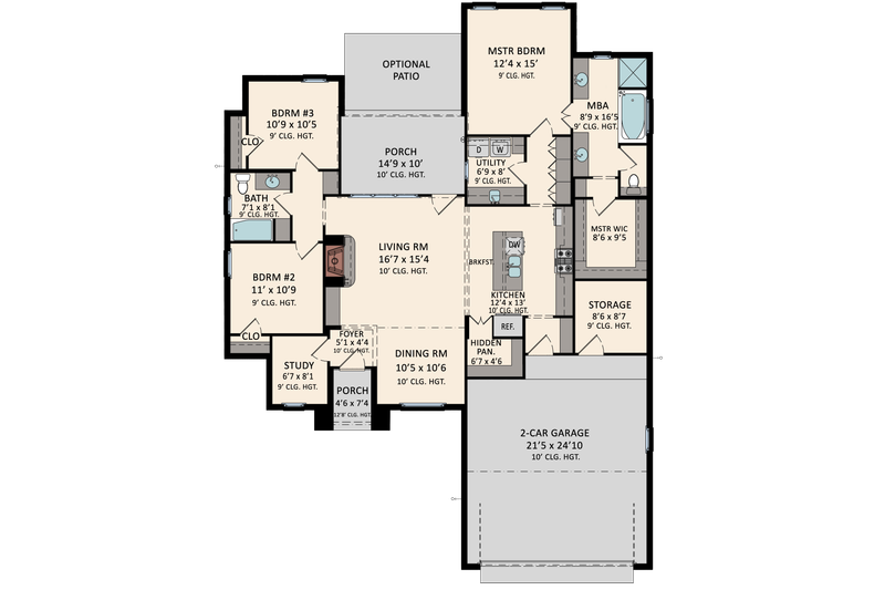 House Design - Floor Plan - Main Floor for Traditional House Plan #1081-37 - 3 bed, 2 bath