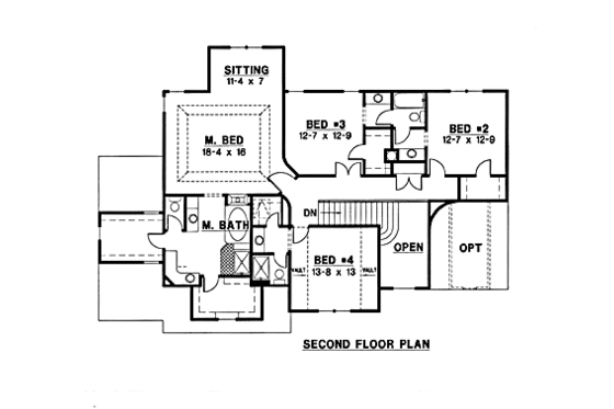 Floor Plan - Upper Floor for Traditional House Plan #67-175 - 4 bed, 4 bath