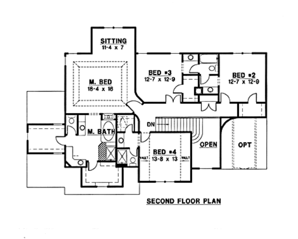 Traditional Floor Plan - Upper Floor Plan #67-175