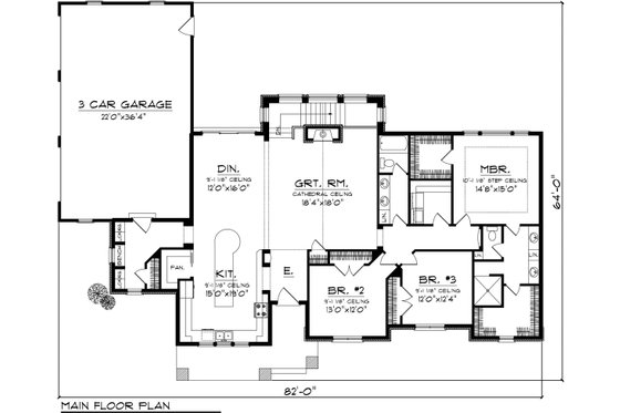 Floor Plan - Main Floor for Ranch House Plan #70-1138 - 3 bed, 2 bath