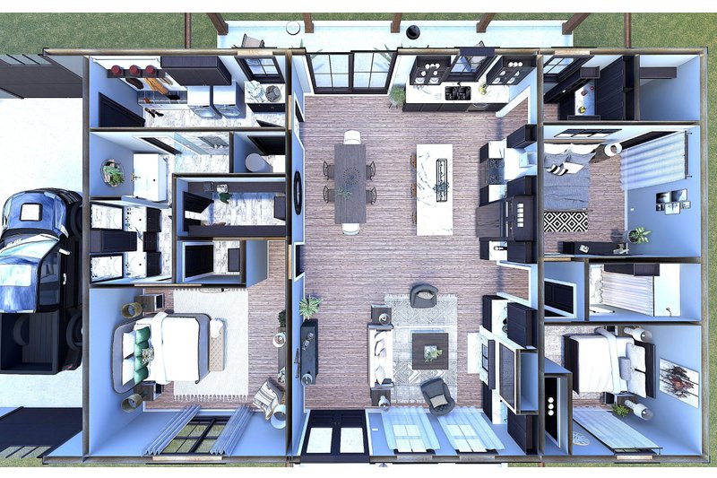 House Design - Floor Plan - Main Floor 1 for Barndominium House Plan #44-296 - 3 bed, 2 bath