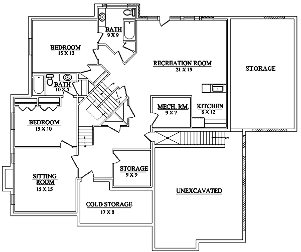House Design - Traditional Floor Plan - Lower Floor Plan #5-210