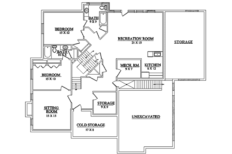 House Plan Design - Floor Plan - Lower Floor for Traditional House Plan #5-210 - 6 bed, 5.5 bath