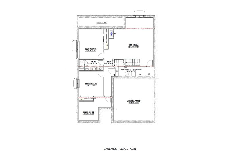 Architectural House Design - Floor Plan - Lower Floor for Farmhouse House Plan #1069-36 - 2 bed, 2 bath