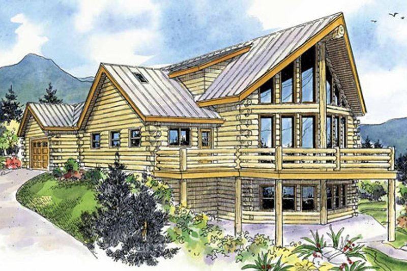 Architectural House Design - Log Exterior - Front Elevation Plan #124-766