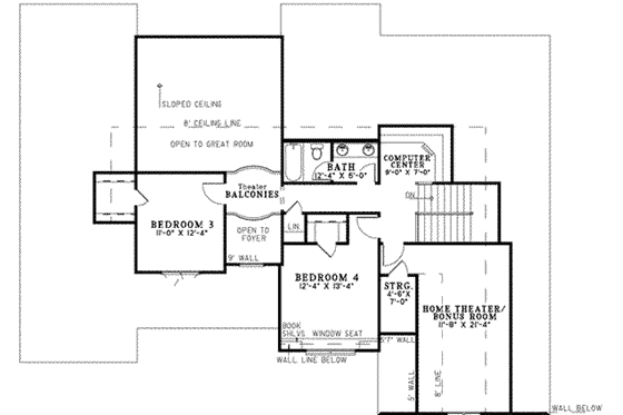 Floor Plan - Upper Floor for European House Plan #17-2134 - 4 bed, 3 bath