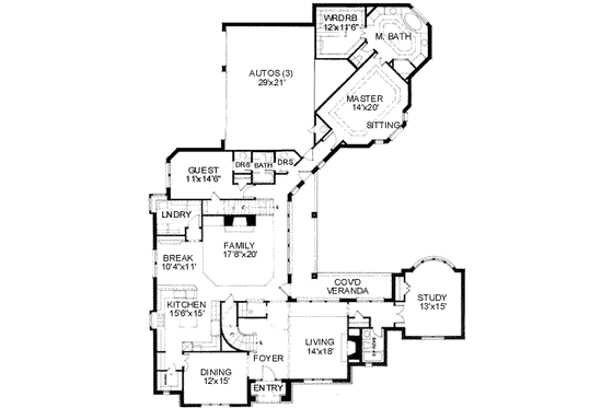 Floor Plan - Main Floor for European House Plan #141-152 - 5 bed, 5 bath