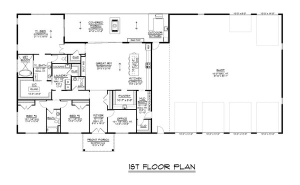 House Blueprint - Floor Plan - Main Floor for Barndominium House Plan #1064-455 - 3 bed, 2.5 bath