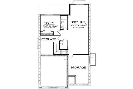 Floor Plan - Lower Floor for Ranch House Plan #70-658 - 2 bed, 2 bath