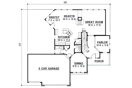 Floor Plan - Main Floor for Traditional House Plan #67-547 - 4 bed, 3.5 bath