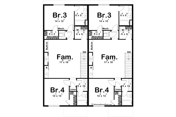 Floor Plan - Upper Floor 1 for Cottage House Plan #455-348 - 4 bed, 4.5 bath