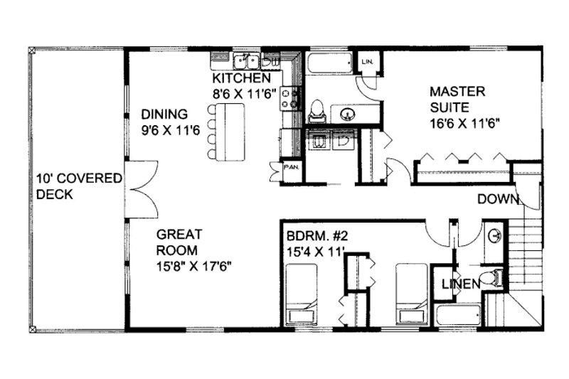 Home Plan - Floor Plan - Main Floor for Bungalow House Plan #117-711 - 2 bed, 3 bath