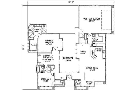 Floor Plan - Main Floor for Adobe / Southwestern House Plan #24-234 - 3 bed, 2.5 bath