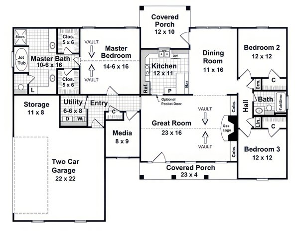 Architectural House Design - Floor Plan - Main Floor for Country House Plan #21-609 - 3 bed, 2 bath