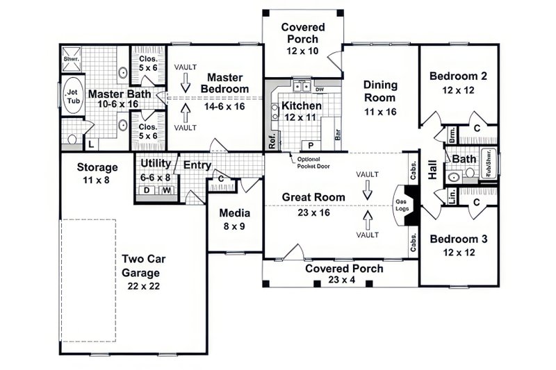 Architectural House Design - Floor Plan - Main Floor for Country House Plan #21-609 - 3 bed, 2 bath