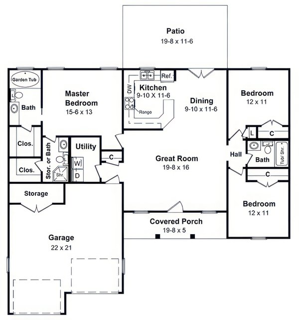 Home Plan - Floor Plan - Main Floor for Farmhouse House Plan #21-669 - 3 bed, 2 bath