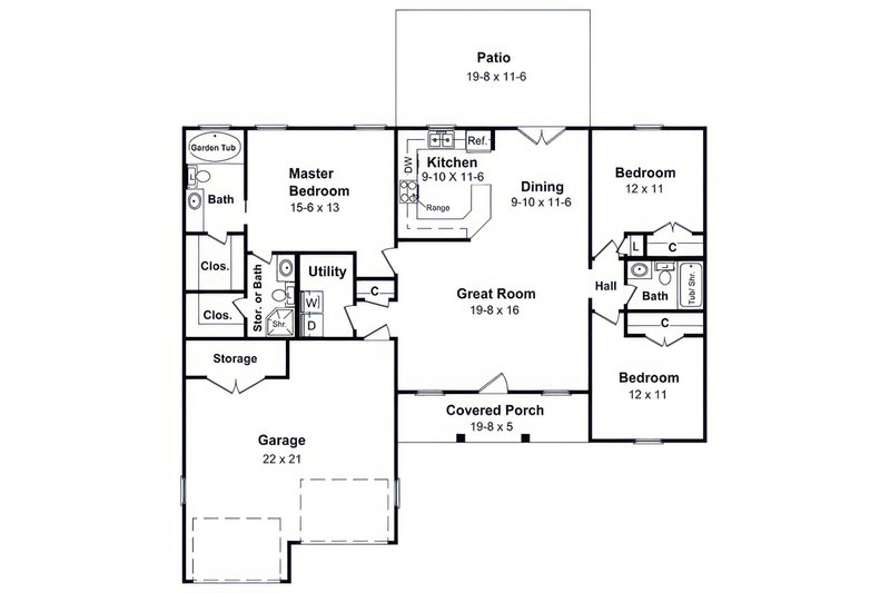 Home Plan - Floor Plan - Main Floor for Farmhouse House Plan #21-669 - 3 bed, 2 bath