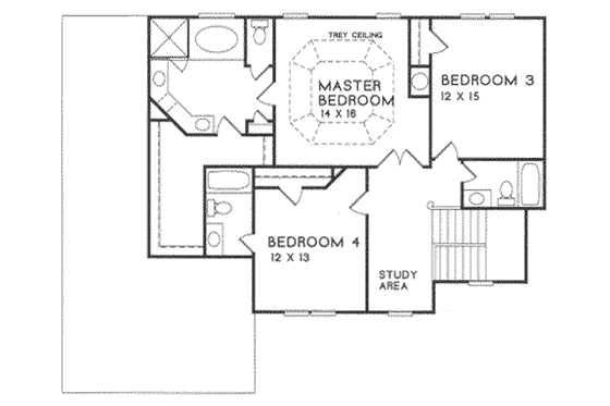 Floor Plan - Upper Floor for Southern House Plan #129-132 - 4 bed, 4 bath