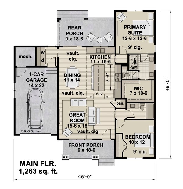 House Blueprint - Craftsman Floor Plan - Main Floor Plan #51-1488