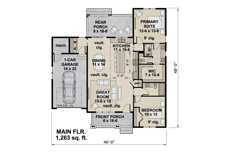 House Design - Floor Plan - Main Floor for Craftsman House Plan #51-1488 - 2 bed, 2 bath