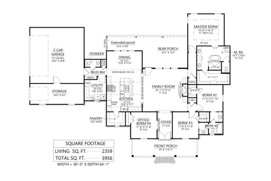 Floor Plan - Main Floor for Farmhouse House Plan #1074-108 - 4 bed, 2.5 bath