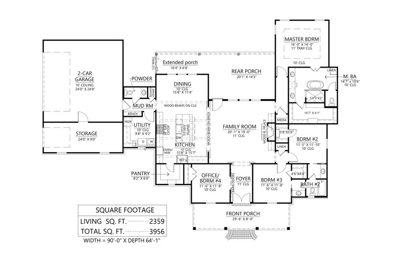 House Design - Floor Plan - Main Floor for Farmhouse House Plan #1074-108 - 4 bed, 2.5 bath
