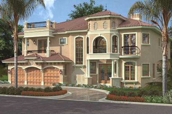 Exterior - Front Elevation for Mediterranean House Plan #420-167 - 5 bed, 6.5 bath