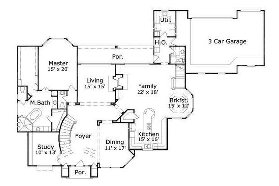 Floor Plan - Main Floor for European House Plan #411-253 - 5 bed, 3 bath