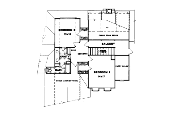 Floor Plan - Upper Floor for European House Plan #41-164 - 3 bed, 2.5 bath