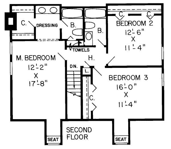 Floor Plan - Upper Floor for Country House Plan #312-188 - 3 bed, 2.5 bath