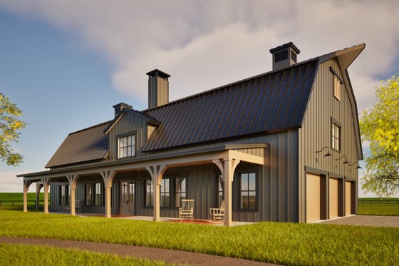 Exterior - Front Elevation 4 for Barndominium House Plan #1103-6 - 3 bed, 2.5 bath