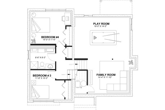 Floor Plan - Lower Floor House Plan #23-138 - 2 bed, 1 bath