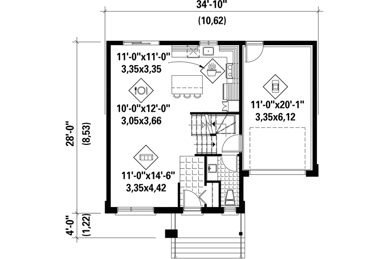 Dream House Plan - Floor Plan - Main Floor for Contemporary House Plan #25-4351 - 3 bed, 1 bath