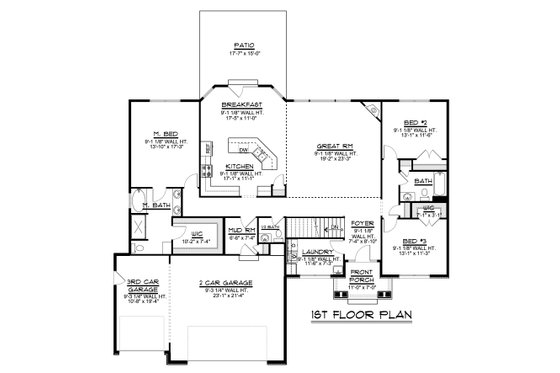 Floor Plan - Main Floor for Ranch House Plan #1064-47 - 3 bed, 2.5 bath