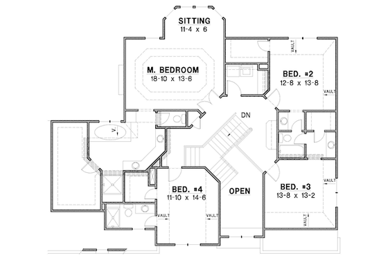 Floor Plan - Upper Floor for Traditional House Plan #67-881 - 4 bed, 3.5 bath